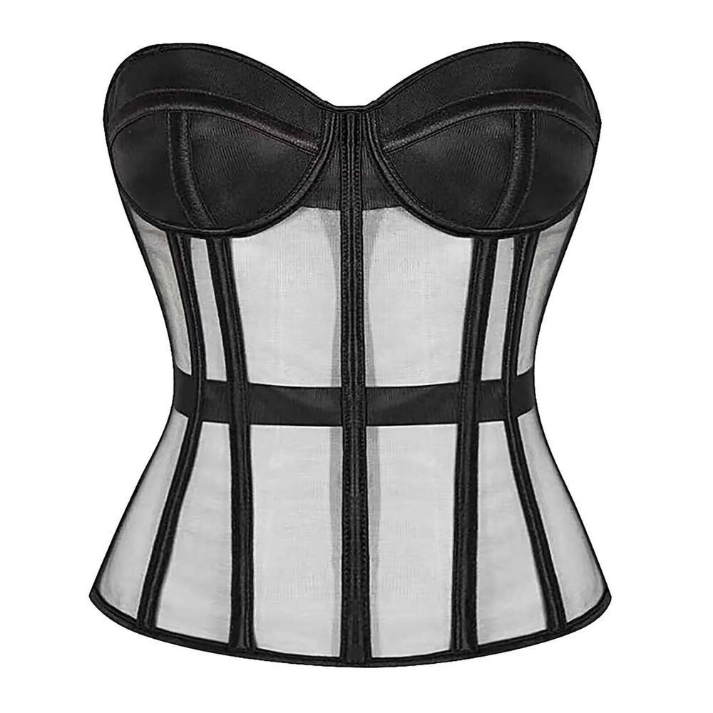 8426 Black Bustier Top Sexy Mesh Outfits Steel Boned Corset For Under Dress